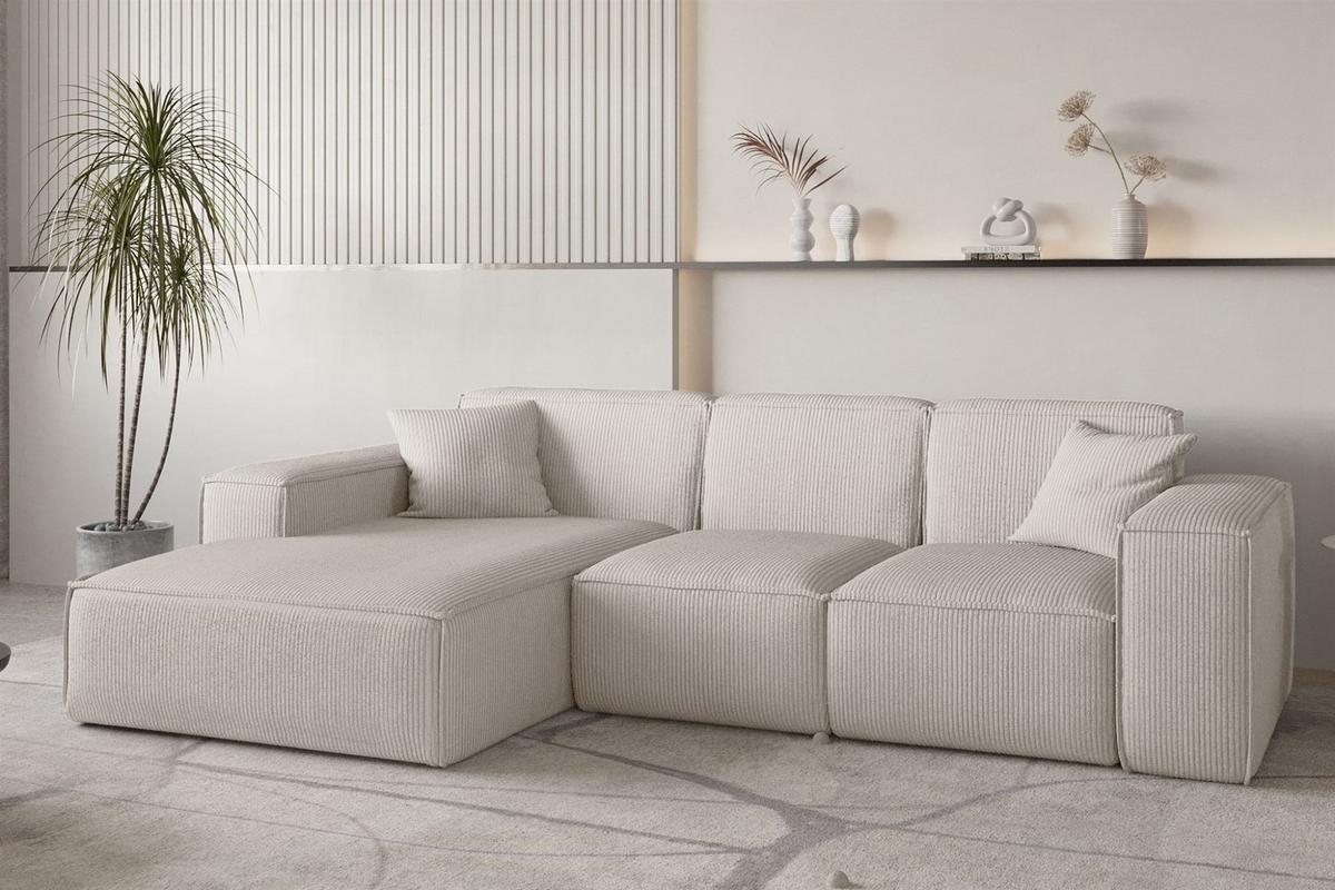 ECKSOFA Celes Premium Stoff Scala - Beige, Holzwerkstoff/Textil (266/165cm) - Fun Möbel