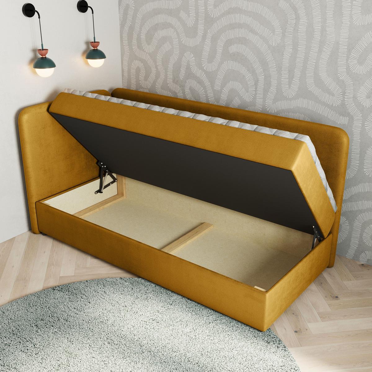 BOXBETT GINA 90x200 cm mit Matratze und Topper, H2+H3 - Gelb - Gelb, Holz (90/200cm) - MASSENO