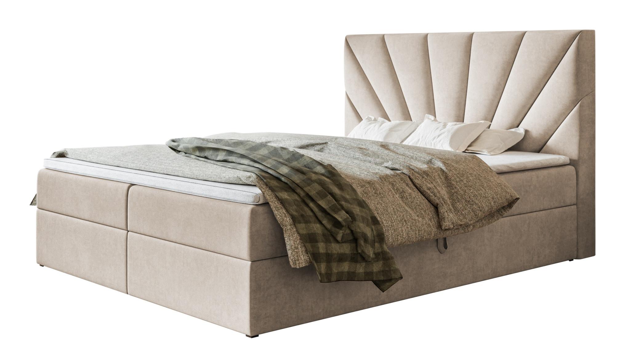 BOXBETT DENVER mit 2 Bettkästen, 160x200, Farbe: Beige, Velourstoff, Doppelbett mit Bonell-Matratze - Beige, Holz/Kunststoff (160/200cm) - Alpi-Möbel