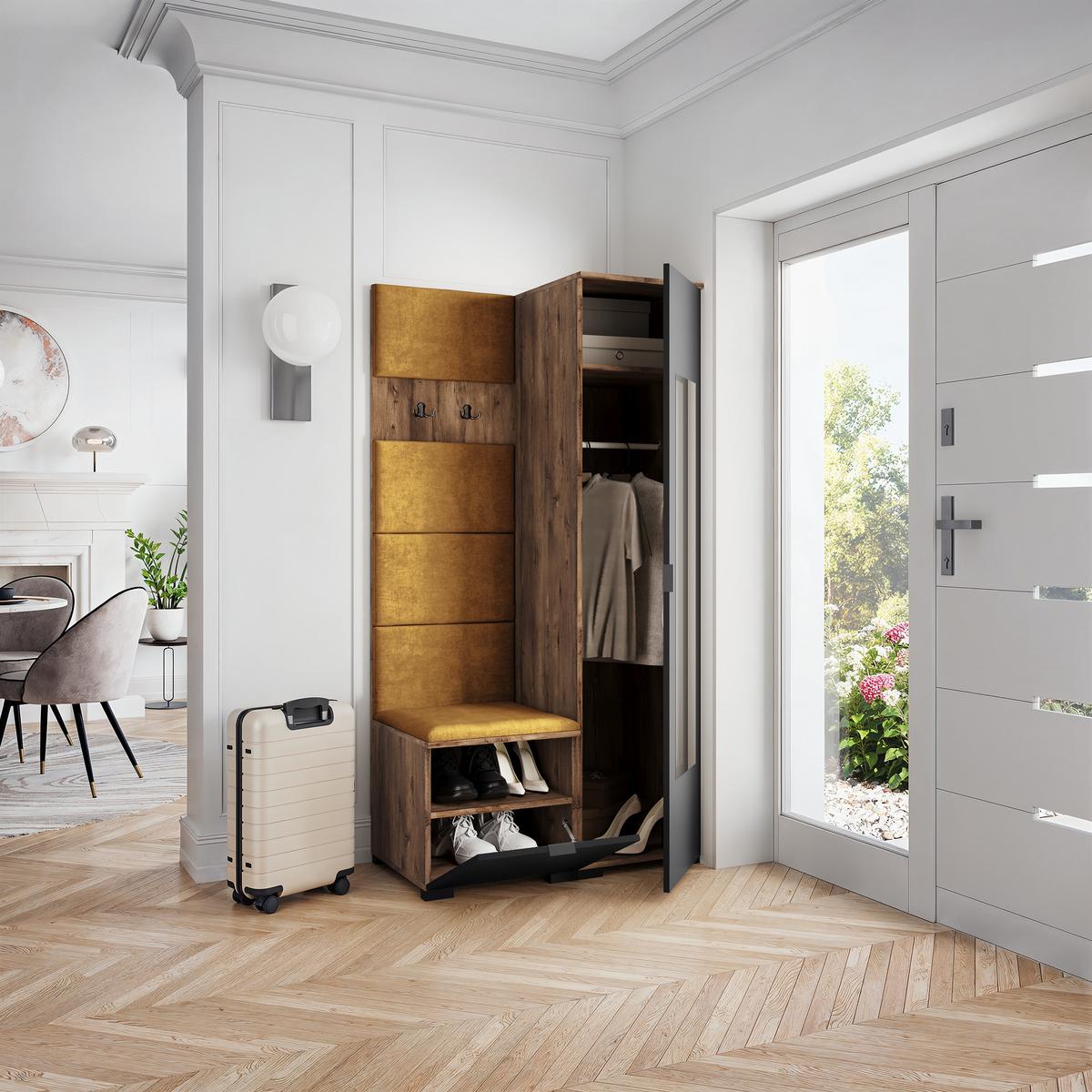 GARDEROBENSCHRANK VIRA 95/181/51 cm Modern Garderobe-Set Eiche Lefkas - Eichefarben/Gelb, Holzwerkstoff (95/181/51cm) - MASSENO