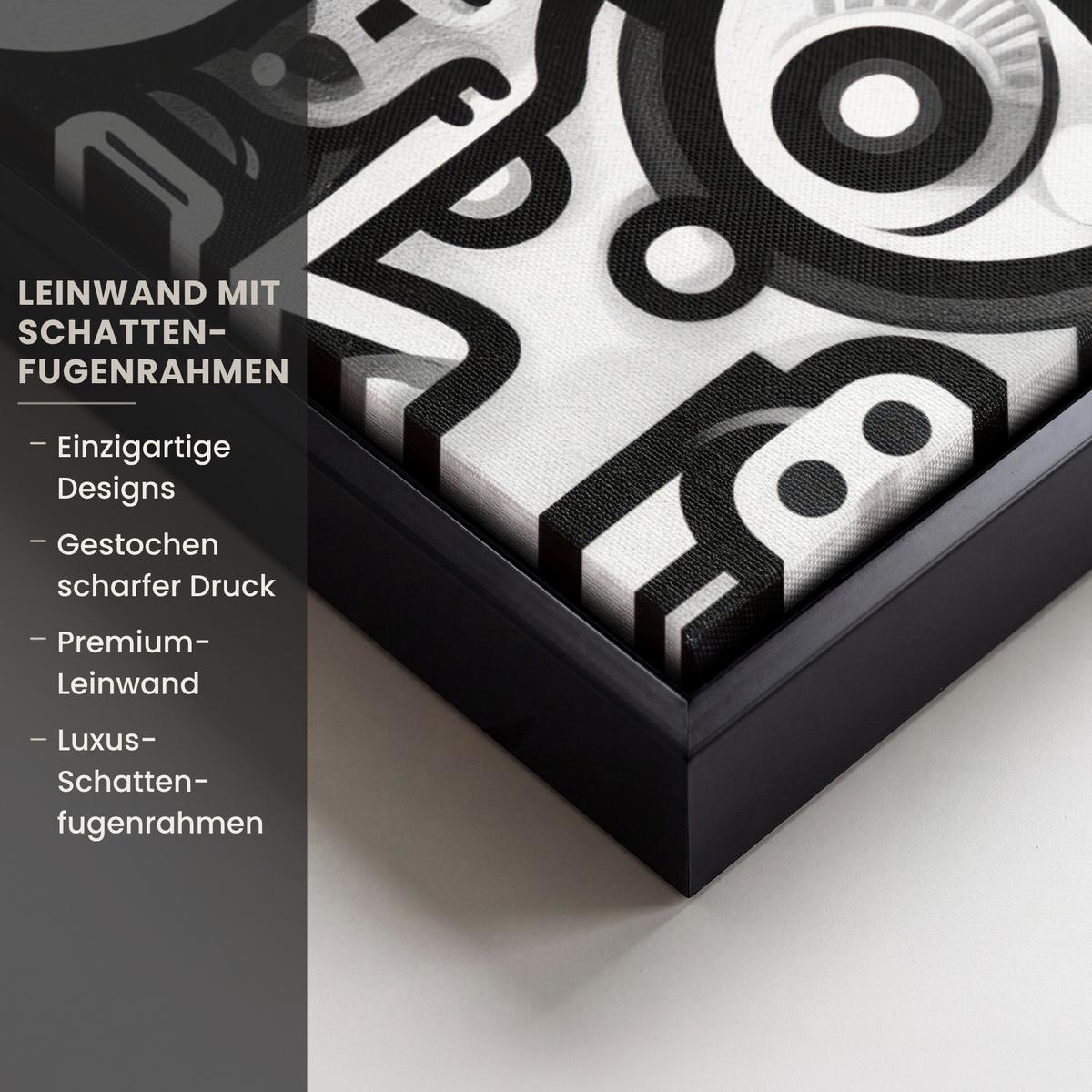 LEINWAND Bilder mit Rahmen - Symbole - Abstrakt - Grafik - Schwarz - 60x80 - Schwarz, Textil (60/80cm) - MuchoWow
