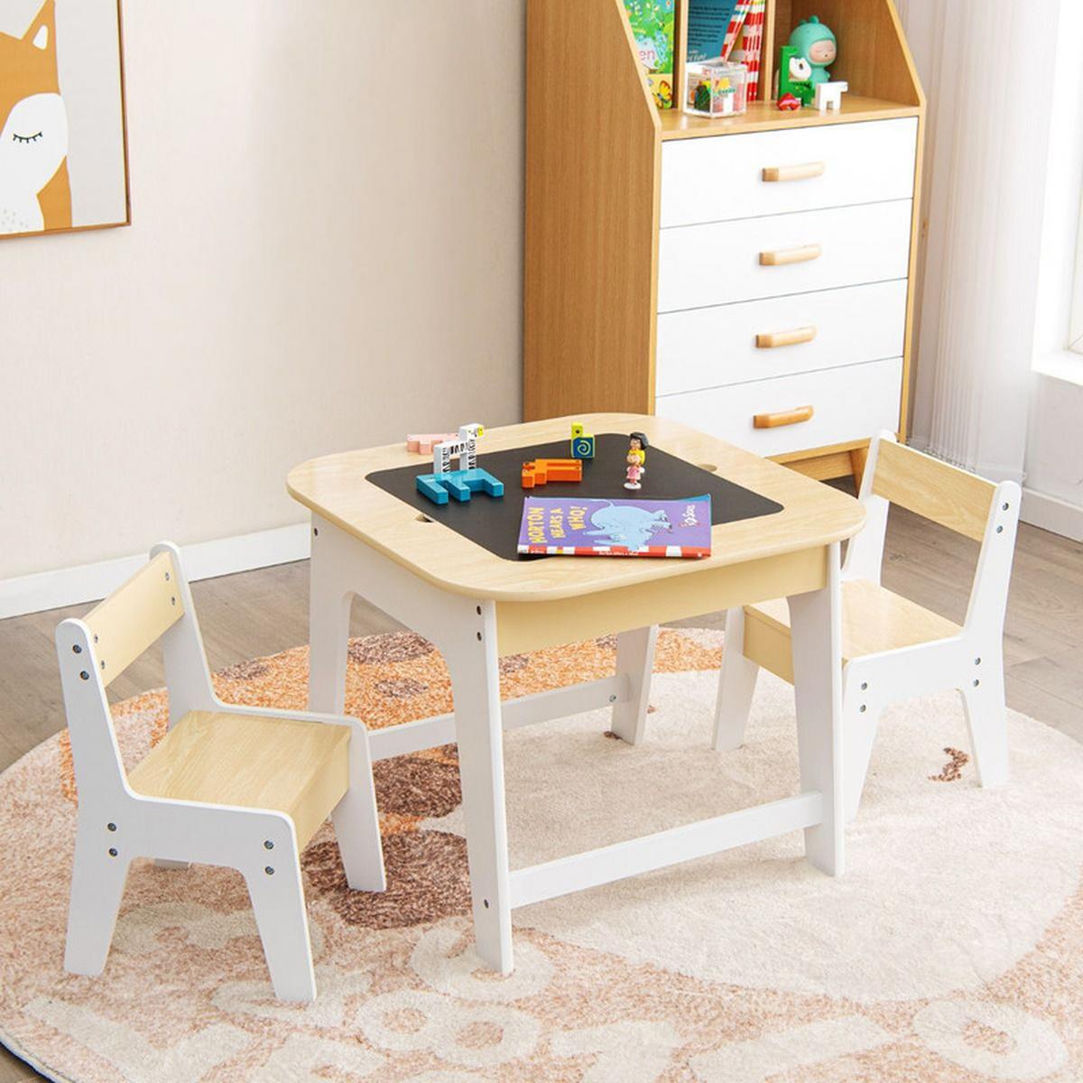 KINDERTISCH mit 2 Stühlen weiß (3-tlg) - Weiß, Holzwerkstoff (60/49/60cm) - COSTWAY