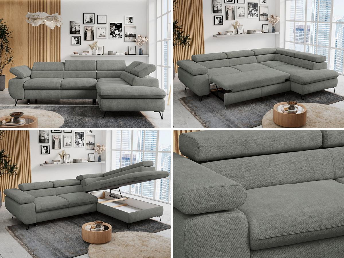 ECKSOFA PETER L Grau Struktur - Rechts Seite - Schwarz/Grau, Textil/Metall (273/208cm) - MKS
