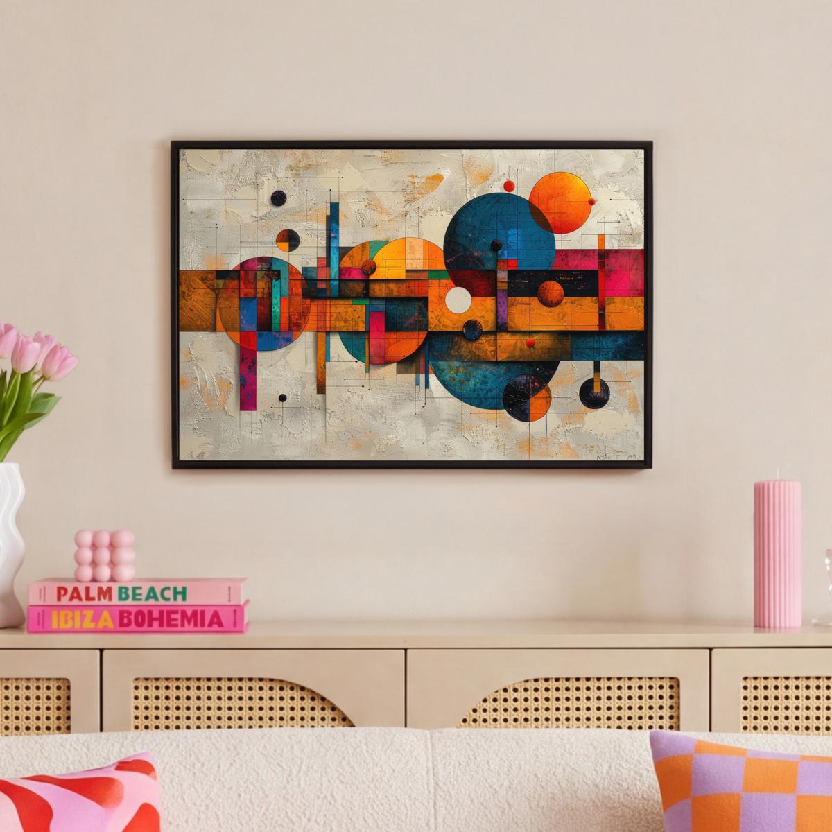 LEINWAND Bilder mit Rahmen - Vintage - Moderne Kunst - Orange - Geometrische Formen - 60x40 - Multicolor, Textil (60/40cm) - MuchoWow