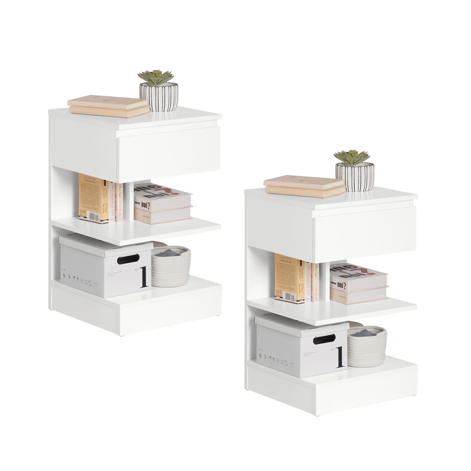 NACHTTISCH 2er Set, Beistelltisch Weiß 39x39x65 cm - Weiß, Holzwerkstoff (39/65/39cm) - SoBuy