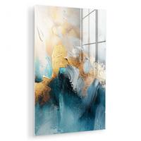 ACRYLGLASBILD Abstrakt - Kunst - Gold - Blau 80x120 cm - Petrol, Glas (80/120cm) - MuchoWow