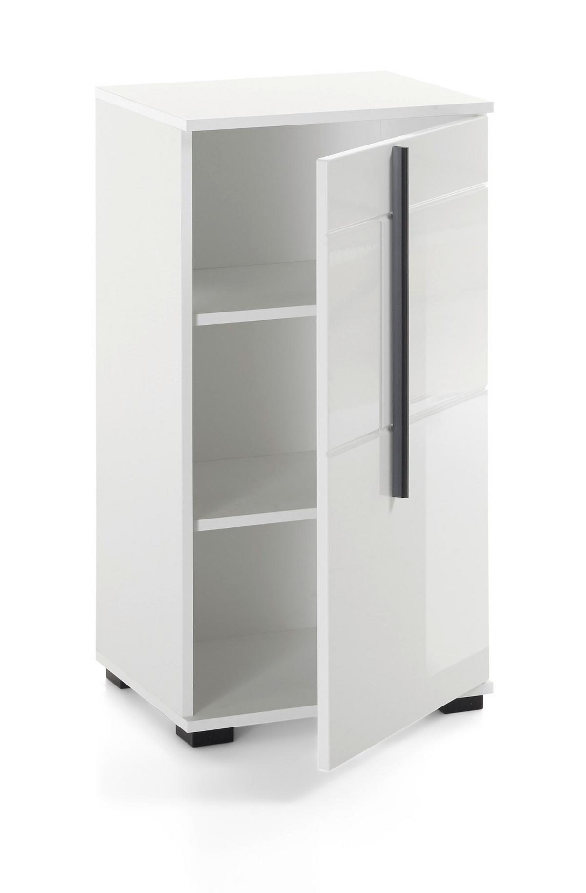 BAD-KOMMODE weiß Hochglanz, Badschrank Unterschrank, 45 x 87 cm - Weiß Hochglanz/Schwarz, Holzwerkstoff/Kunststoff (45/88/35cm) - Furn.Design