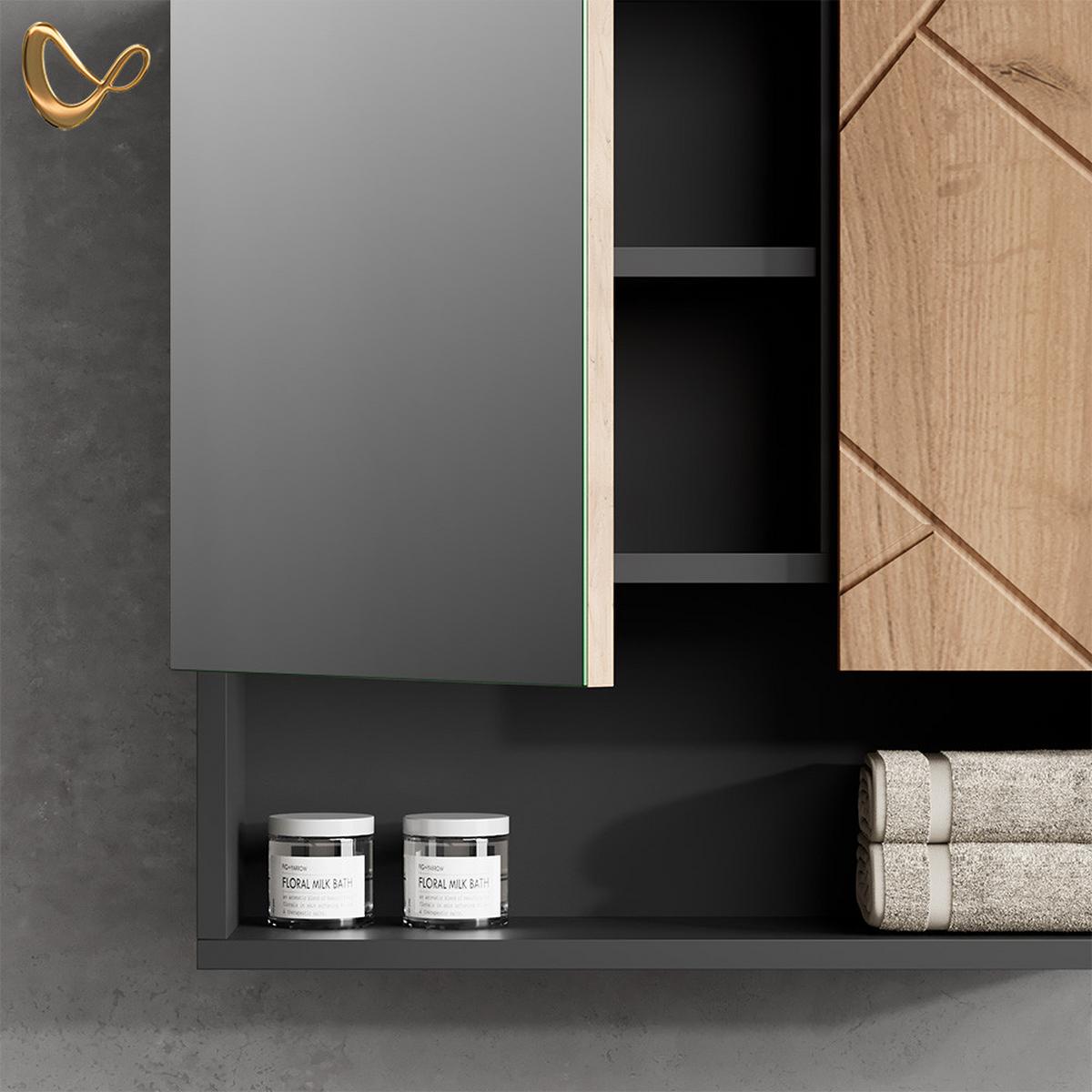 BADSPIEGELSCHRANK Ronco Goldkraft Eiche/Anthrazit 54 x 55 cm - Honigeiche/Anthrazit, Holzwerkstoff (54/55/16.9cm) - Livinity®