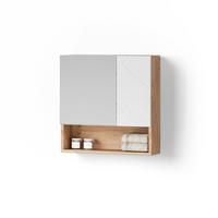 BADSPIEGELSCHRANK Ronco Weiß Hochglanz/Goldkraft Eiche 54 x 55 cm - Honigeiche/Weiß Hochglanz, Holzwerkstoff (54/55/16.9cm) - Livinity®