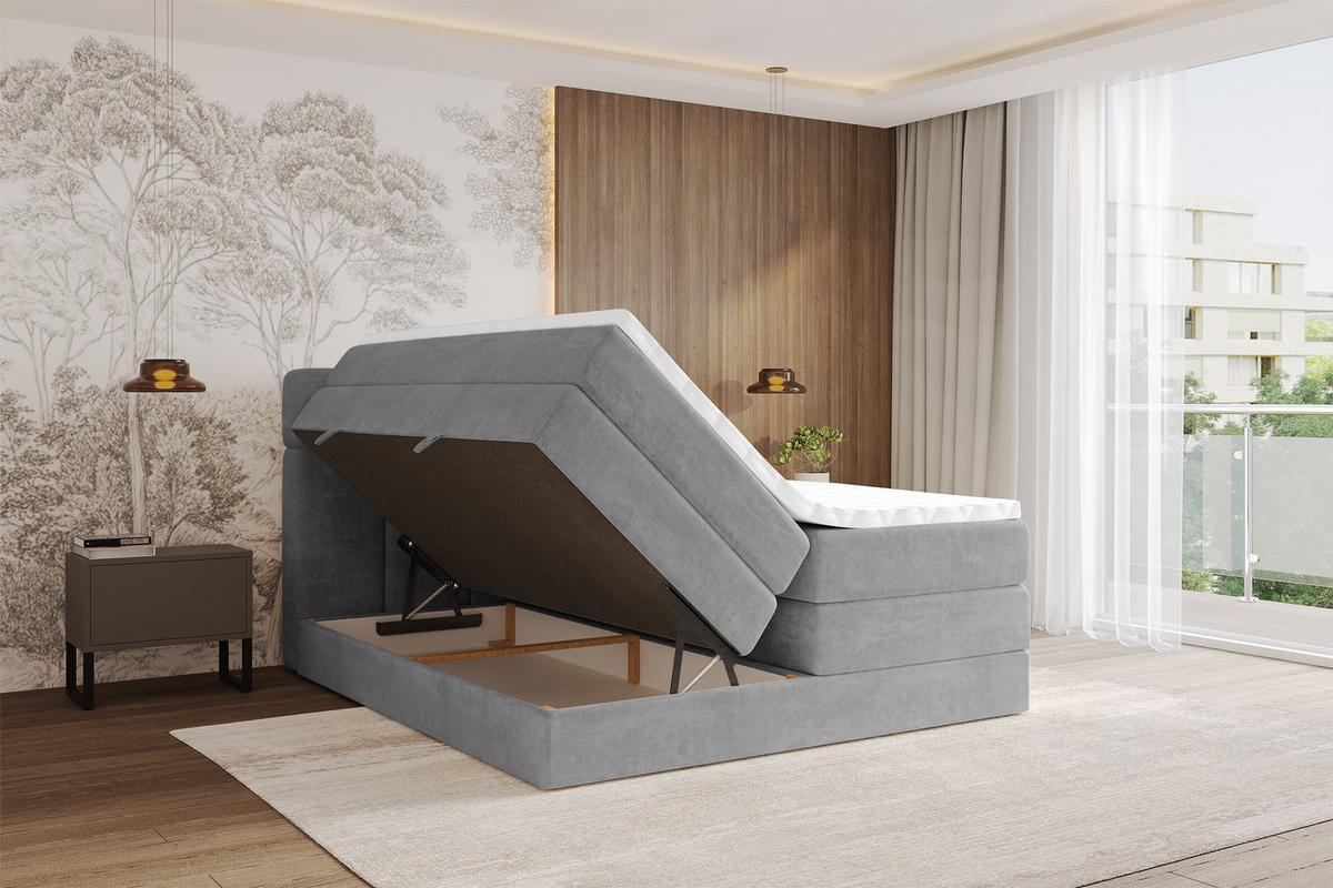 BOXBETT mit Matratze H3/H4 - FAMA KING - 120x200 cm Grau Monolith - Graphitfarben, Holzwerkstoff (120/200cm) - ALTDECOR