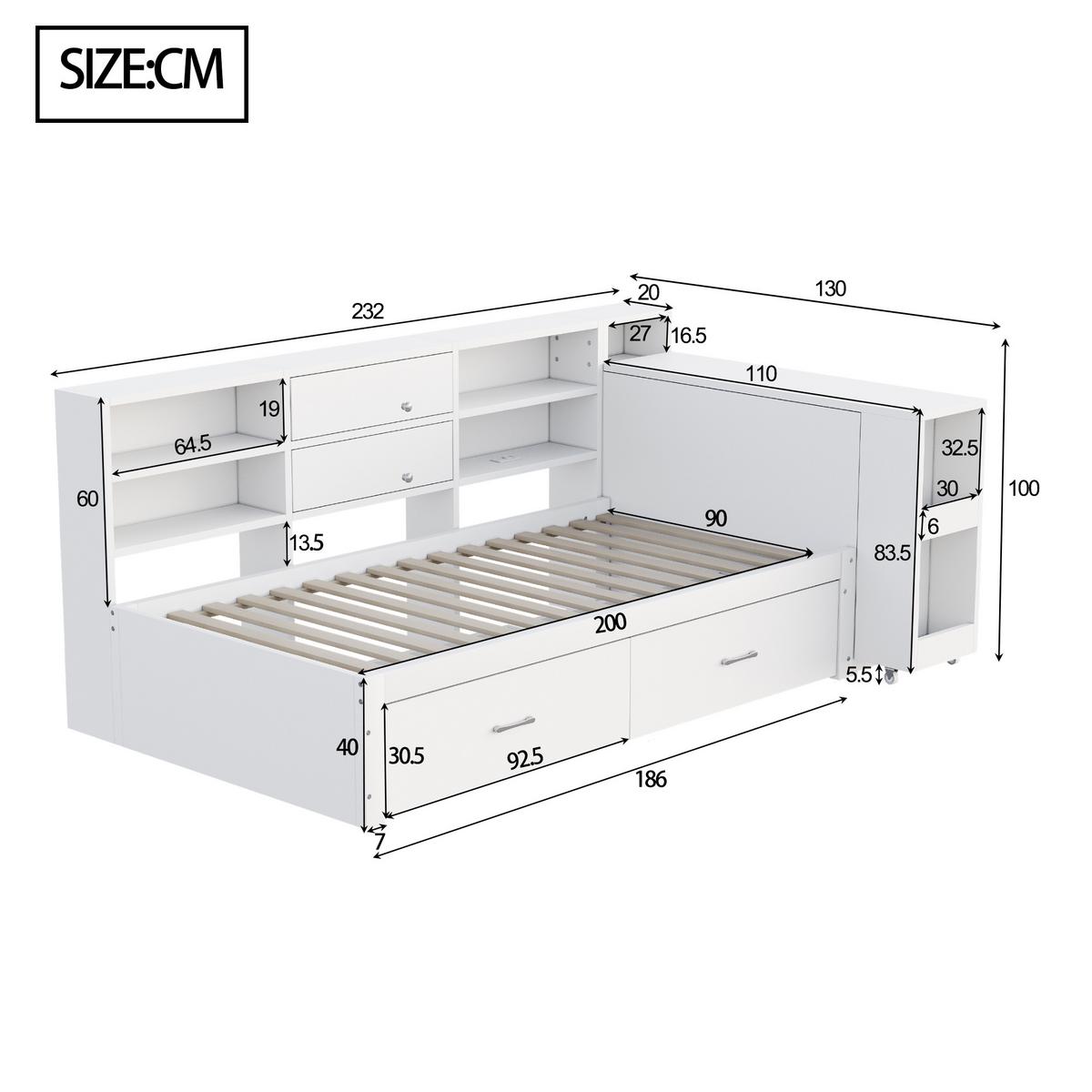 SCHLAFSOFA Multifunktionsbett 90x200 mit ausziehbarem Schreibtisch - Weiß, Holzwerkstoff (90/200cm) - Urban Meuble