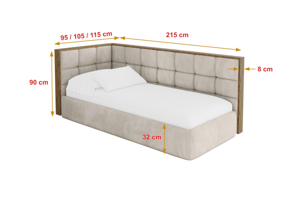 EINZELLBETT Jugendbett mit Bettkasten, Rechts - SOVY 90x200 Beige - Sandfarben, Holzwerkstoff/Textil (90/200cm) - ALTDECOR
