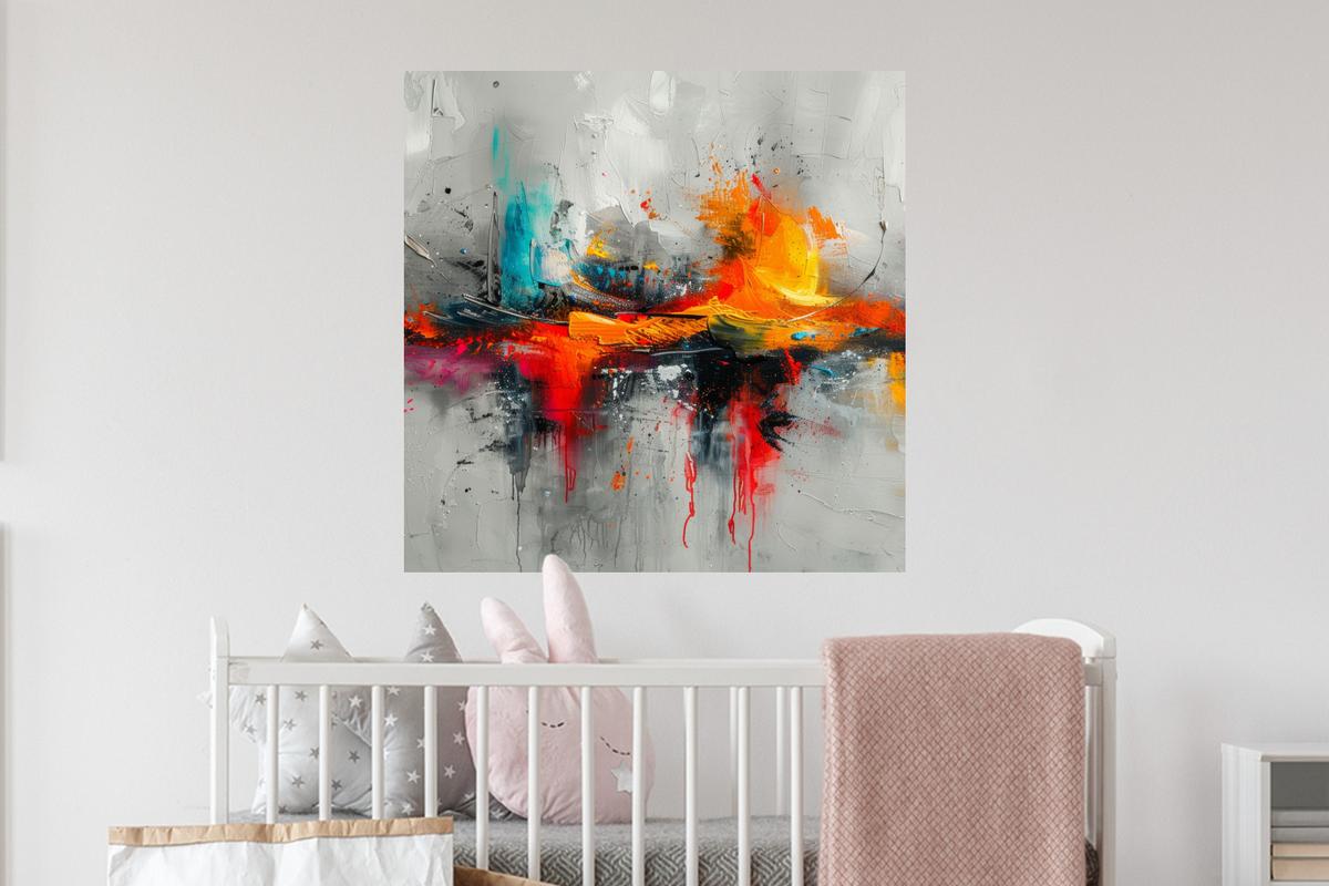 WANDTATTOO Moderne Kunst - Orange - Grau - Abstrakt Wanddeko 50x50 cm - Hellgrau, Kunststoff (50/50/0.1cm) - MuchoWow