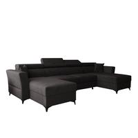 WOHNLANDSCHAFT Ribella Grafit 345/180/100 cm mit Schlaffunktion - Schwarz, Textil/Metall (345/100/180cm) - AX Living