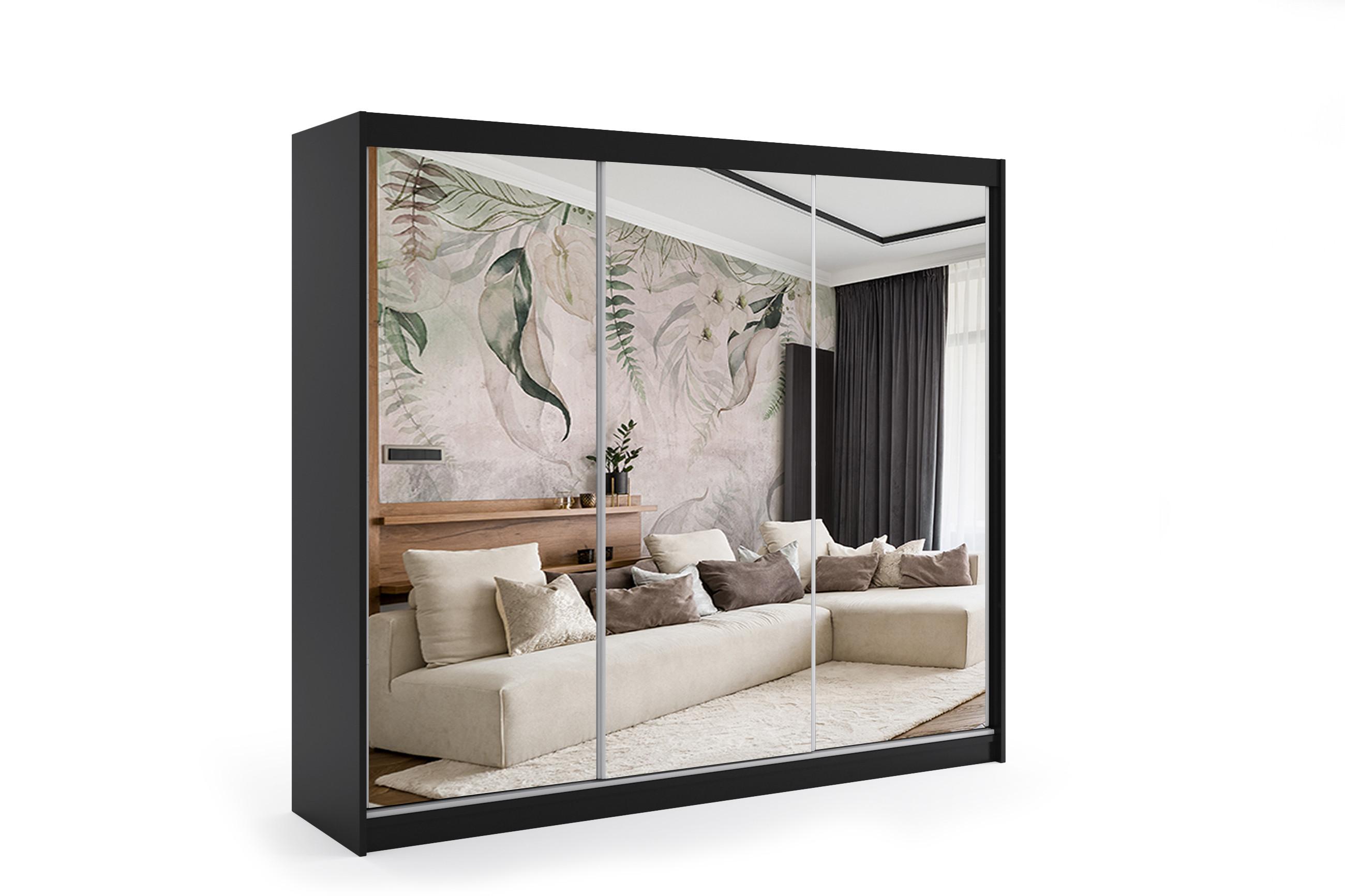 KLEIDERSCHRANK mit Spiegel-Schiebetüren und Aluminium-Leisten - DEBI - 180 cm Schwarz - Schwarz, Holzwerkstoff (180/216/61cm) - ALTDECOR