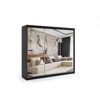 KLEIDERSCHRANK mit Spiegel-Schiebetüren und Aluminium-Leisten - DEBI - 180 cm Schwarz - Schwarz, Holzwerkstoff (180/216/61cm) - ALTDECOR