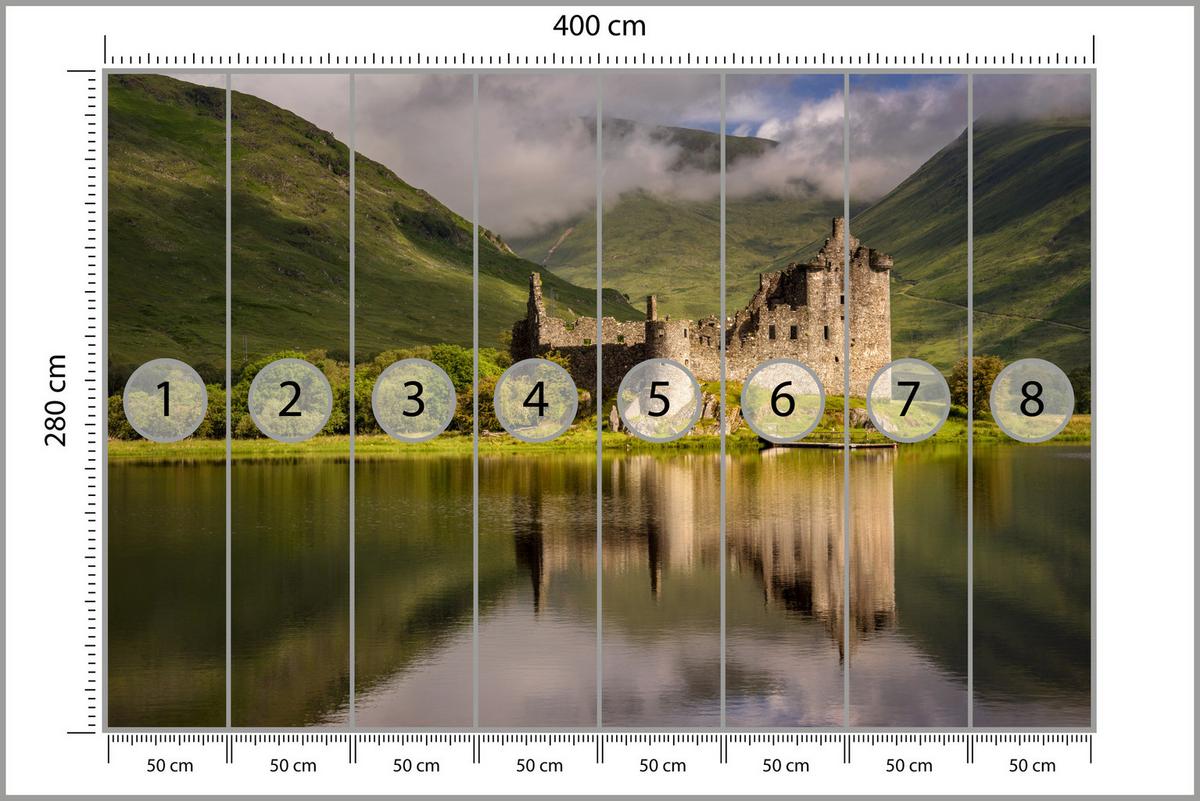 FOTOTAPETE Burgruine Kilchurn See Landschaft 3D 400x280 - Beige/Braun, Papier (400/280cm) - Muralo