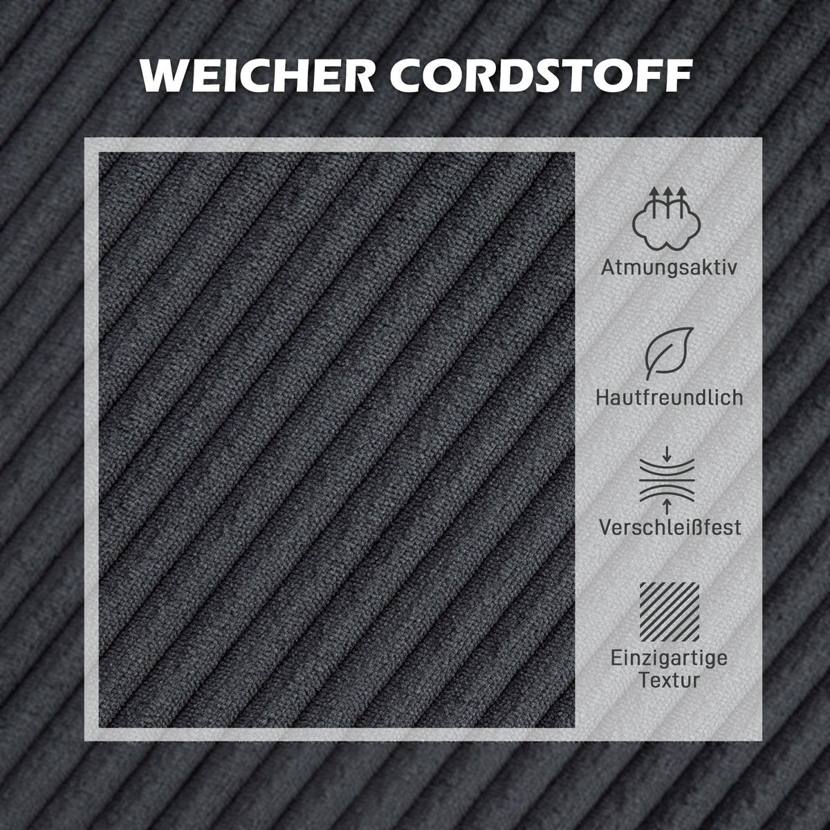 ECKSOFA Couch mit Chaiselongue Sofa L Form Gepolsterte Eckcouch mit Cord-Optik - Dunkelgrau, Kunststoff (134/214cm) - HOMCOM