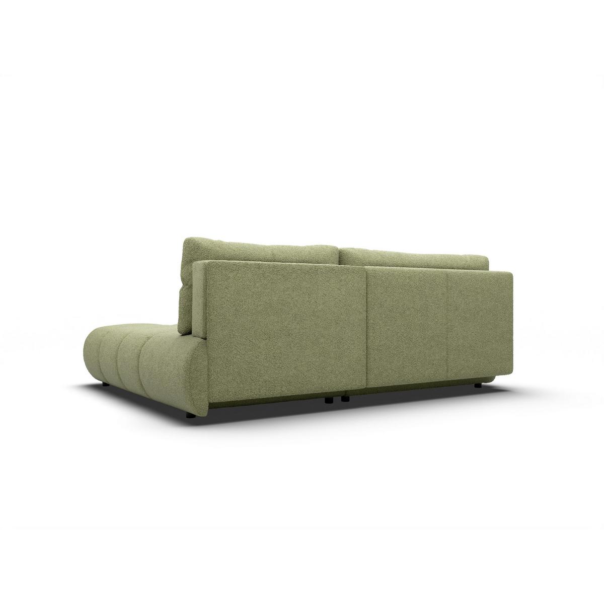ECKSOFA CORSO R-S Grün Boucle-Stoff mit Schlaffunktion - Grün, Holz (230/177cm) - MASSENO