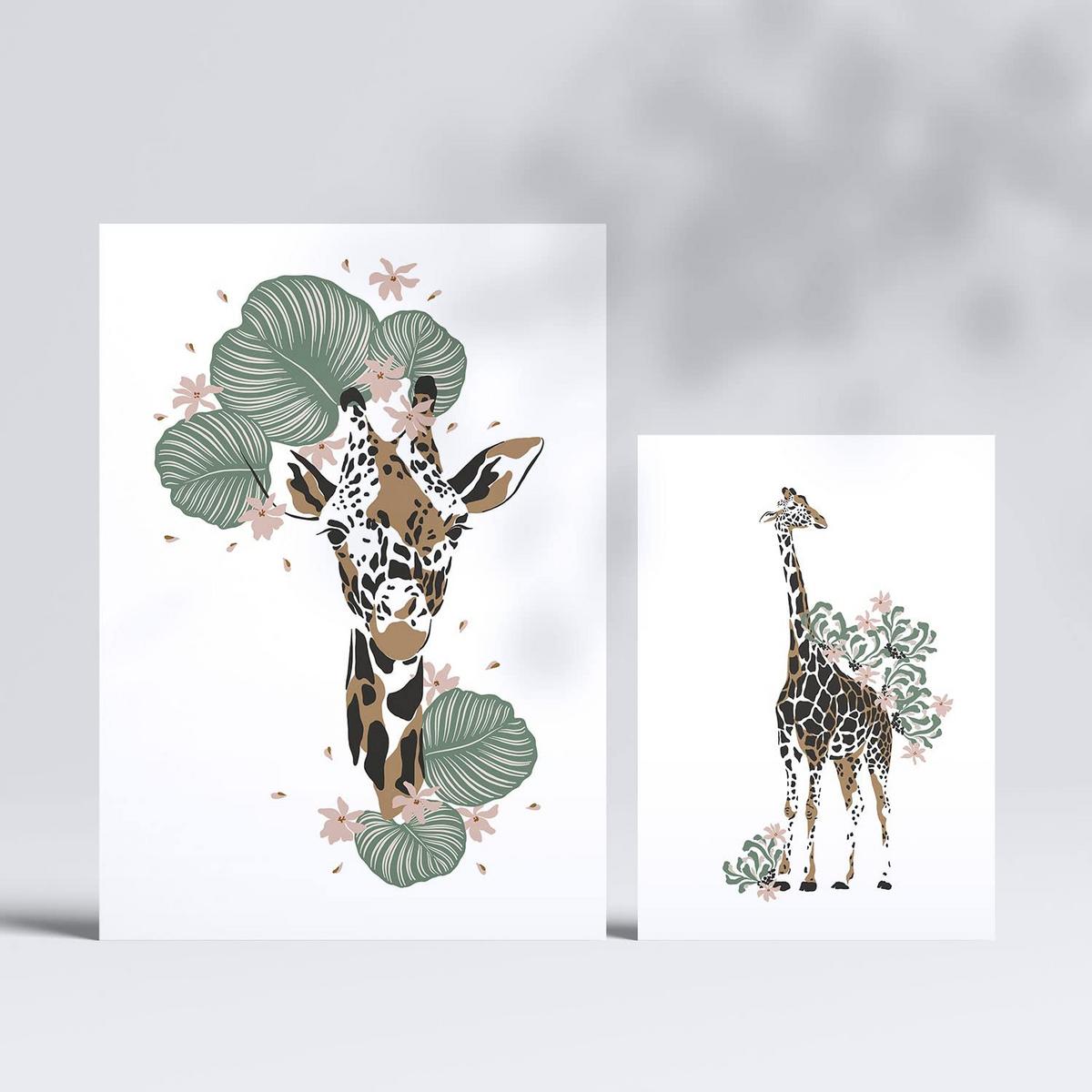 POSTER Set Mit 6 Wilde Tiere Weißer Hintergrund Mit Tiermotiven Im Pastell Muster Stil A3 & A4 Rahmenlos - Klar, Papier (29/3cm) - Nacnic