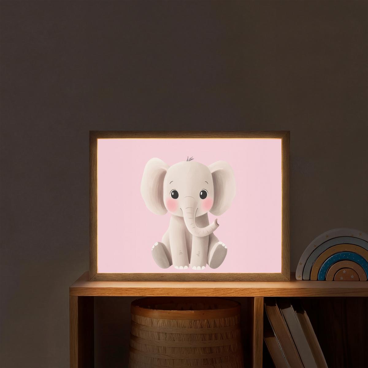 NACHTTISCHLAMPE MIT AKKU Elefant - Baby - Rosa - Cartoon 40x30 cm - Rosa, Holzwerkstoff (8/40/30cm) - OnlyWow