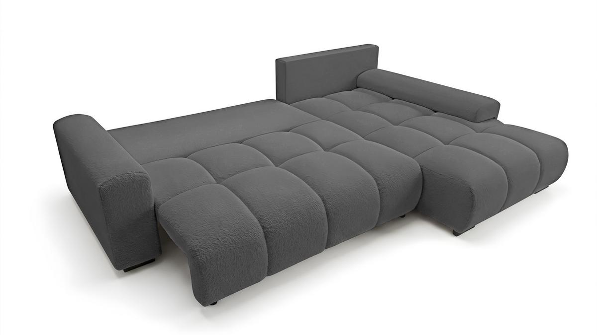 ECKSOFA Ovia mit Bettkasten und Schlaffunktion, Bouclé-Stoff in L-Form - Dunkelgrau, Textil (270/185cm)