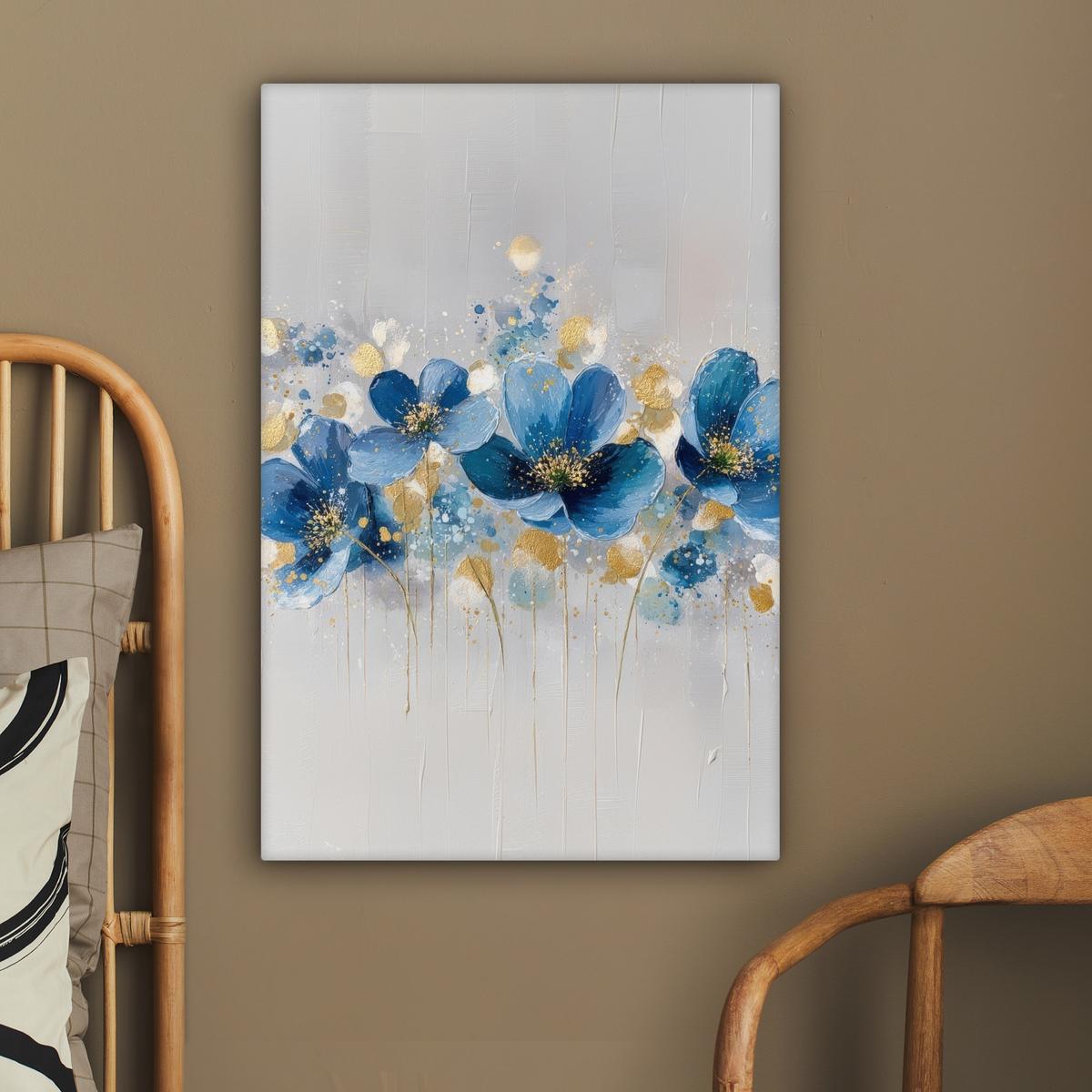 LEINWANDBILD Blumen - Blau - Abstrakt Wanddeko Schlafzimmer 60x90 cm - Hellgrau, Textil (60/90cm) - MuchoWow