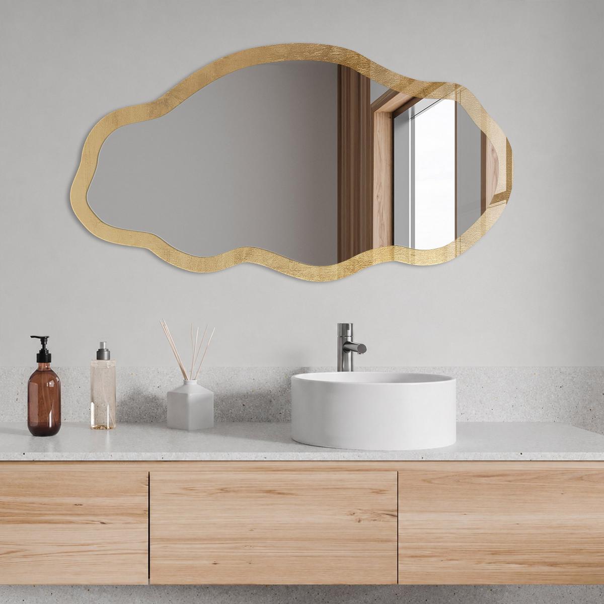 SPIEGEL 90x45 cm asymmetrisch mit Druck - Warme Textur - Transparent, Glas (45/90/0.4cm) - TULUP
