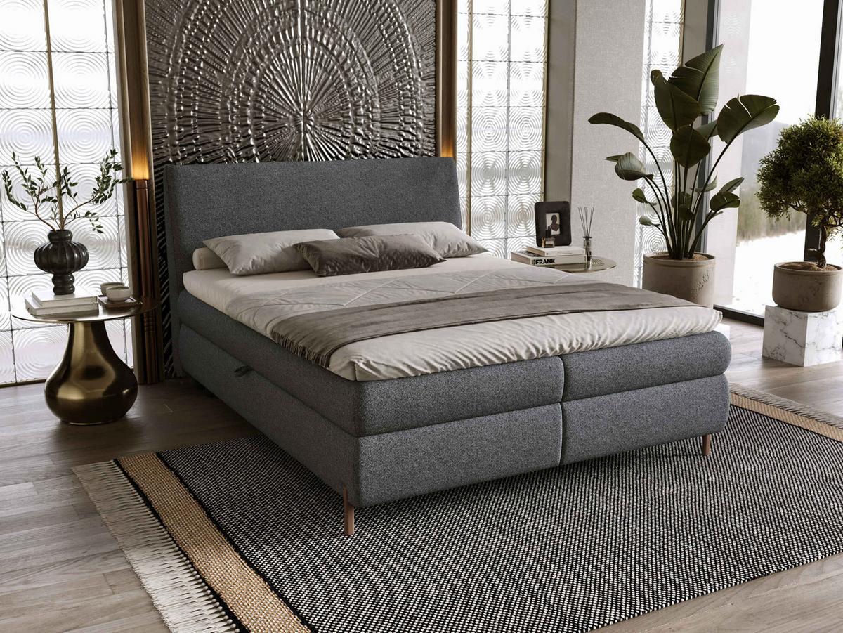 BOXBETT Evia - H3 - Dunkelgrau/Braun, Holzwerkstoff/Textil (180/200cm) - MIRJAN24