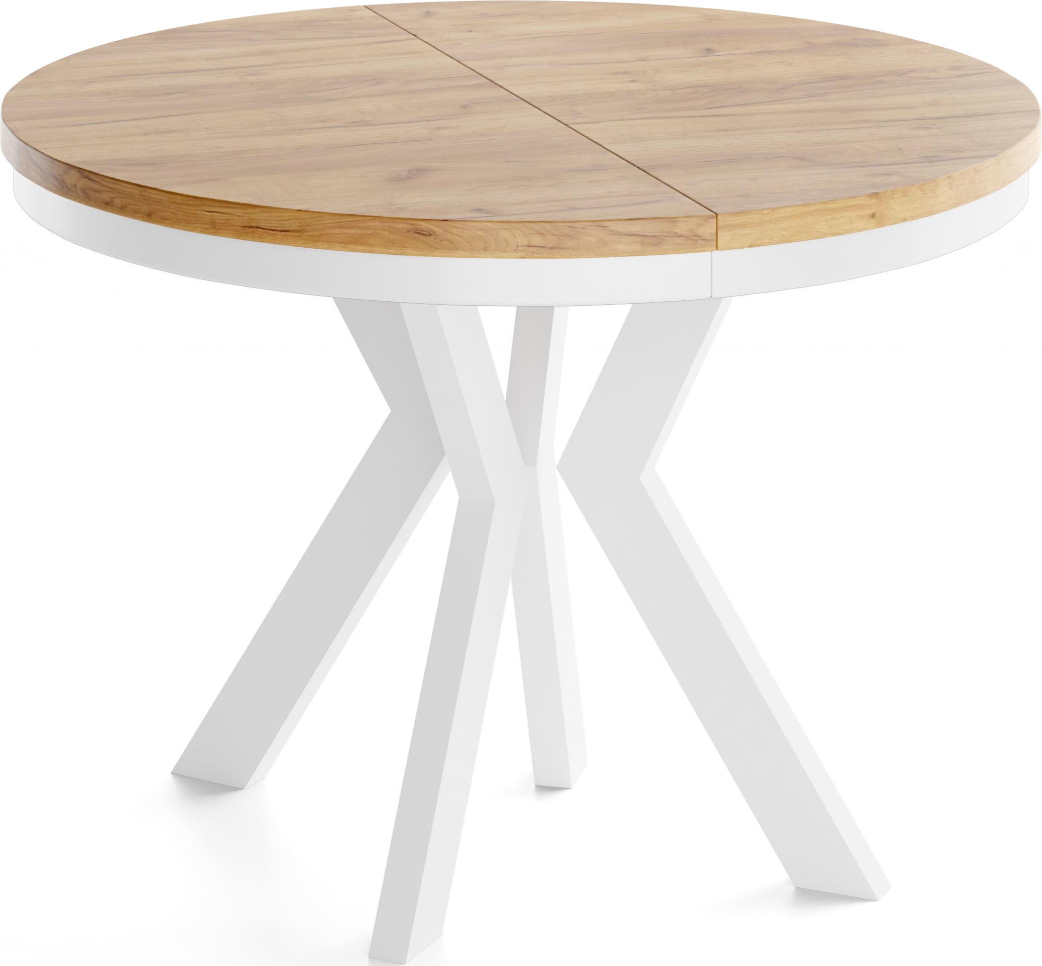 ESSTISCH Savio Weiß Neo rund ausziehbar verlängerbar, Eiche Braun 80-130/80/77 cm - Eiche Wotan/Weiß, Holz/Holzwerkstoff (80/130/77cm) - WFL GROUP
