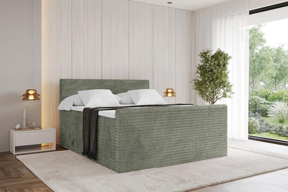 BOXSPRINGBETT mit Matratze H3|H4 und Lattenrost - TOLO-Z KING-v1 120x200 Cord - Olive - Olivgrün, Holzwerkstoff (120/200cm)