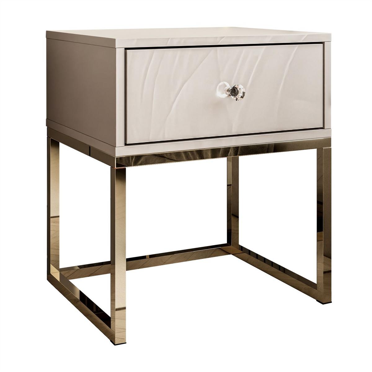NACHTTISCH BLANCO KASZMIR auf verchromtem Gestell kaschmir/gold chrom - Goldfarben, Holzwerkstoff (45/52/37cm) - Lookway