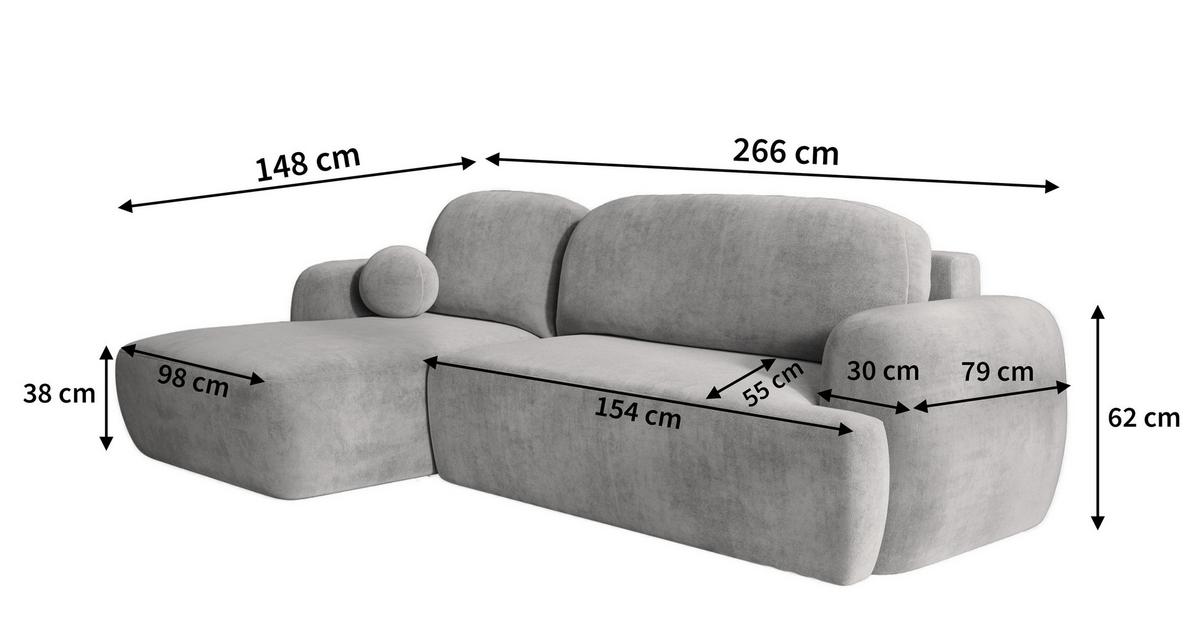 ECKSOFA MODENZA P R-S Creme Kordstoff mit Schlaffunktion - Creme/Schwarz, Holz/Kunststoff (266/148cm) - MASSENO