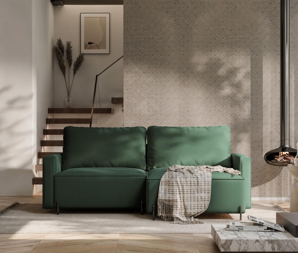 ECKSOFA LEO Rechts, mit Schlaffunktion und Bettkasten, Grün - Grün, Textil/Metall (229/148cm) - Idohome