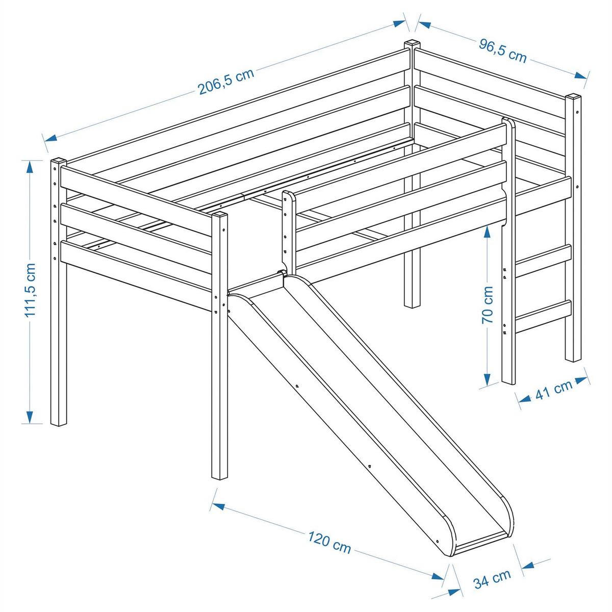 HOCHBETT MIT RUTSCHE BENNY 90x200 cm weiß - Weiß, Holz (96/112/206cm) - IDIMEX