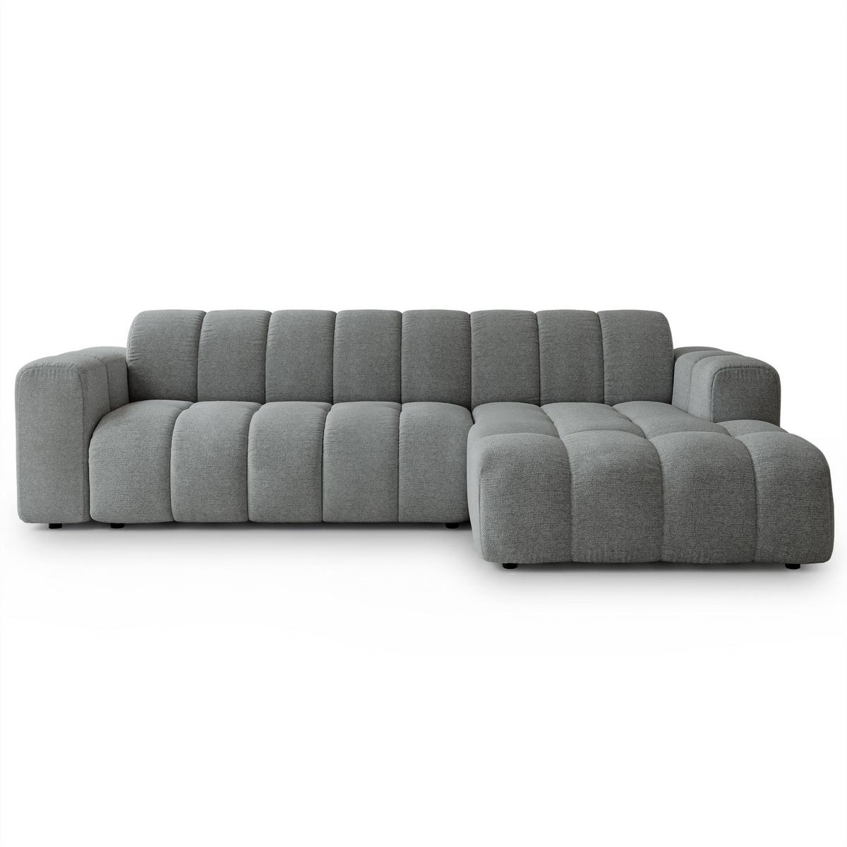 ECKSOFA SETIA Grau Strukturstoff mit Schlaffunktion - Grau, Holz (304/165cm) - MASSENO