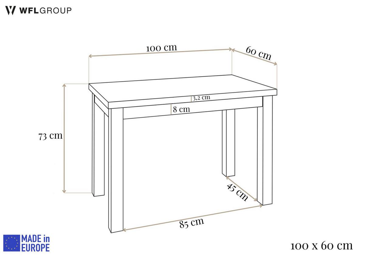 ESSTISCH Arden rechteckig, Eiche Hell Braun 100/60/73 cm - Eiche Wotan/Schwarz, Holz/Holzwerkstoff (60/100/73cm) - WFL GROUP