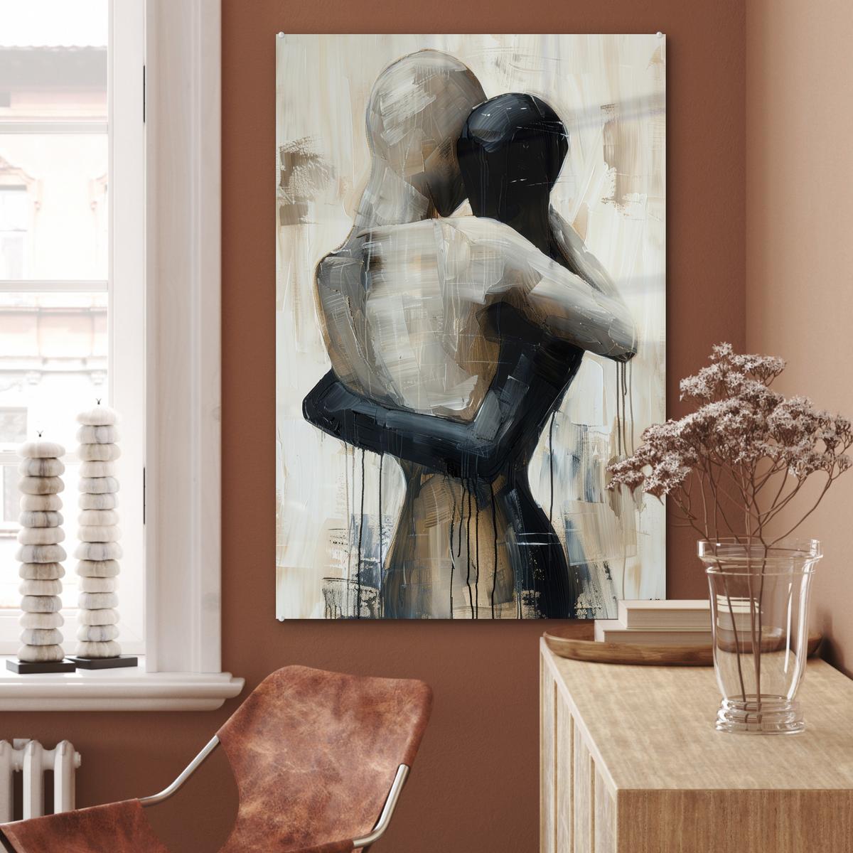 ACRYLGLASBILD Abstrakt - Liebe - Schwarz und weiß - Modern 80x120 cm - Schwarz, Glas (80/120cm) - MuchoWow
