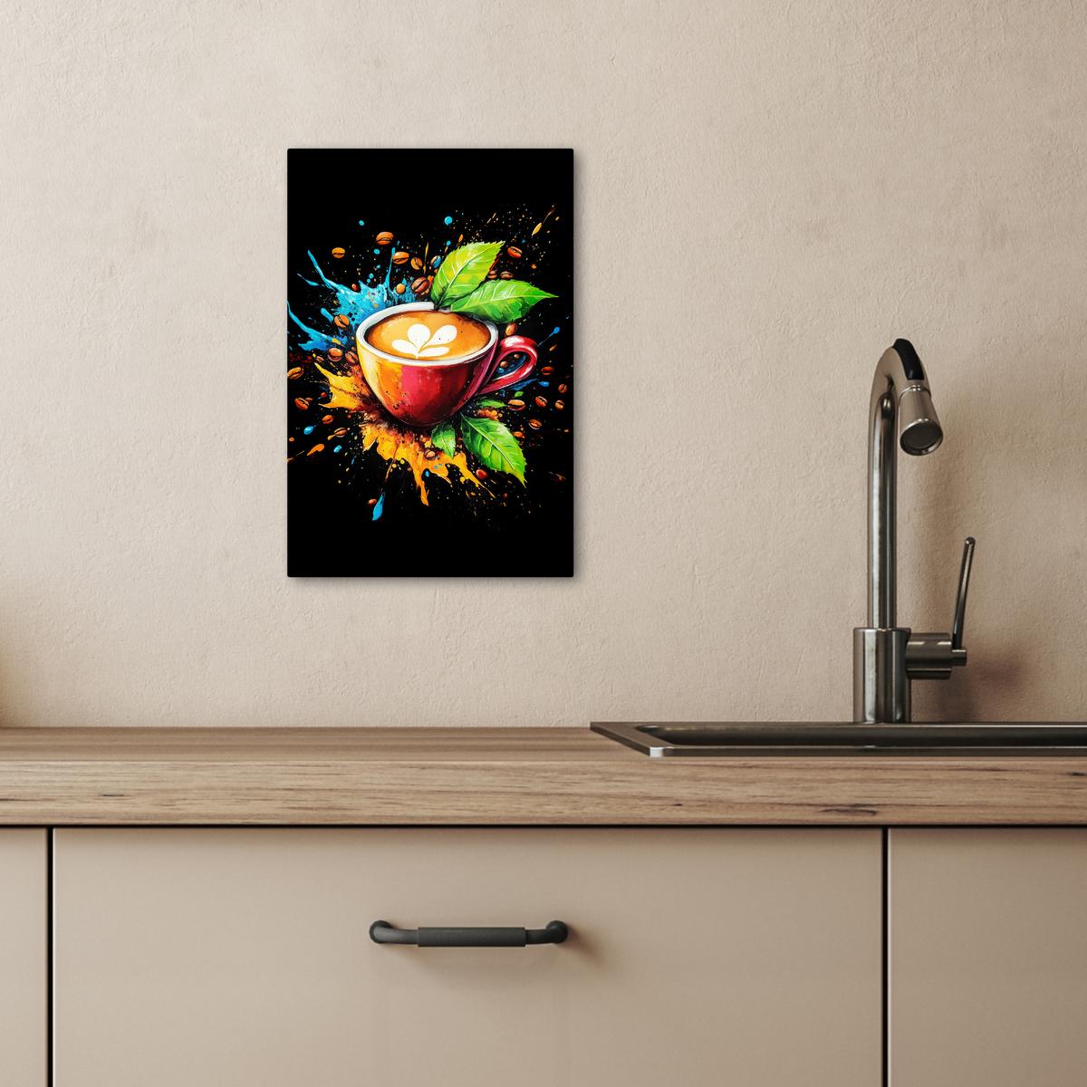 LEINWANDBILD Kaffee - Graffiti - Trinken - Abstrakt Deko Wohnzimmer 20x30 cm - Mokka, Textil (20/30cm) - MuchoWow