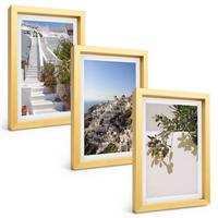 BILDER SET 3er Set - 20x30 cm Goldrahmen - Weiße Treppe mit Blick auf Santorini - Goldfarben, Kunststoff (20/30cm) - TULUP