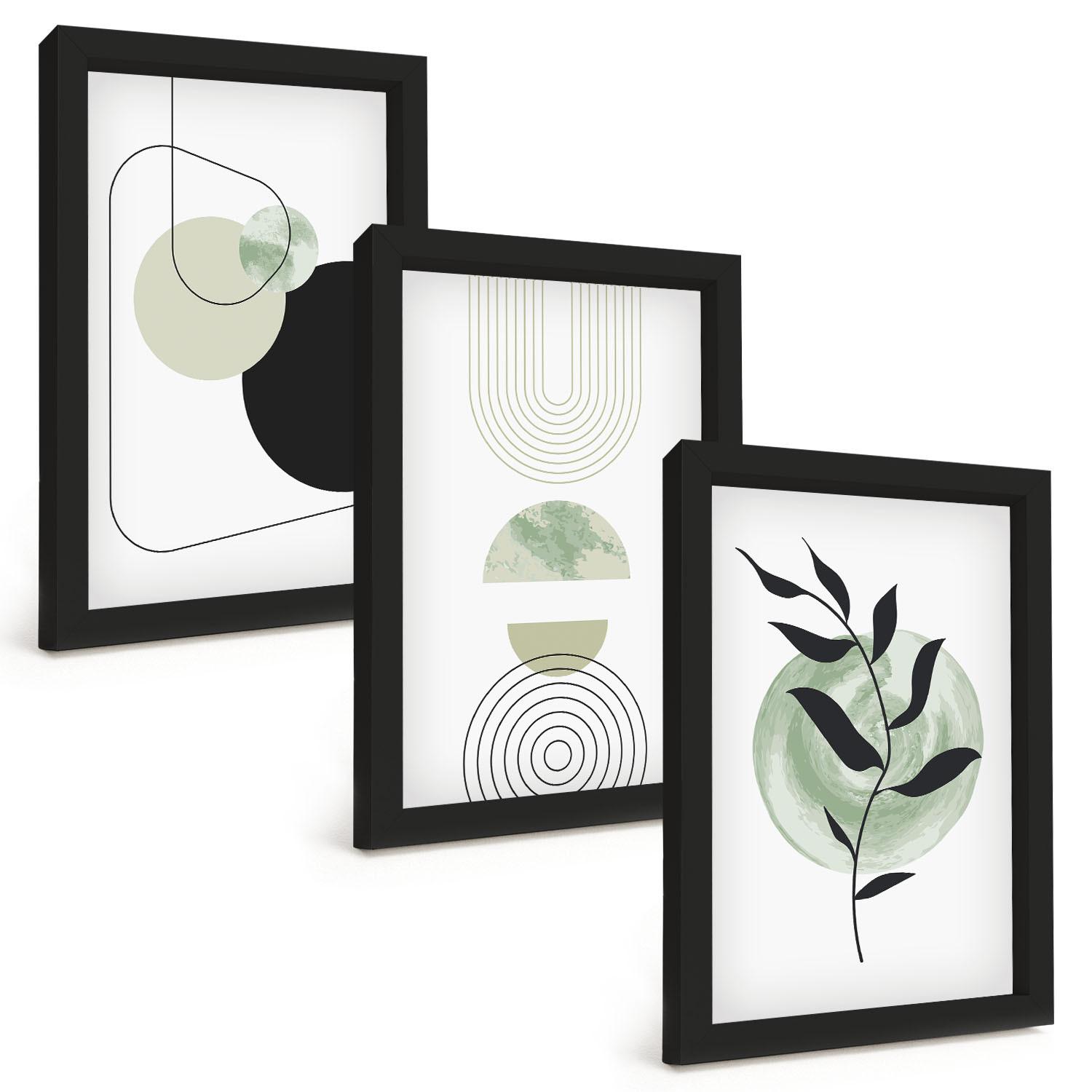 BILDER SET 3er Set - 20x30 cm Schwarzer Rahmen - Abstrakte Pflanzenformen - Schwarz, Kunststoff (20/30cm) - TULUP