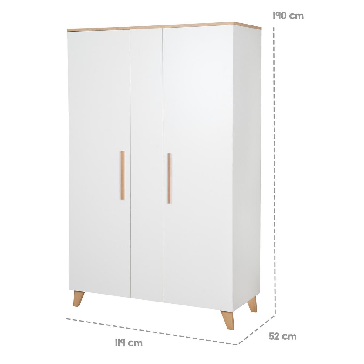 KINDERKLEIDERSCHRANK Leon-2,5 türig - Weiß, Holz (119/190/52cm) - Roba