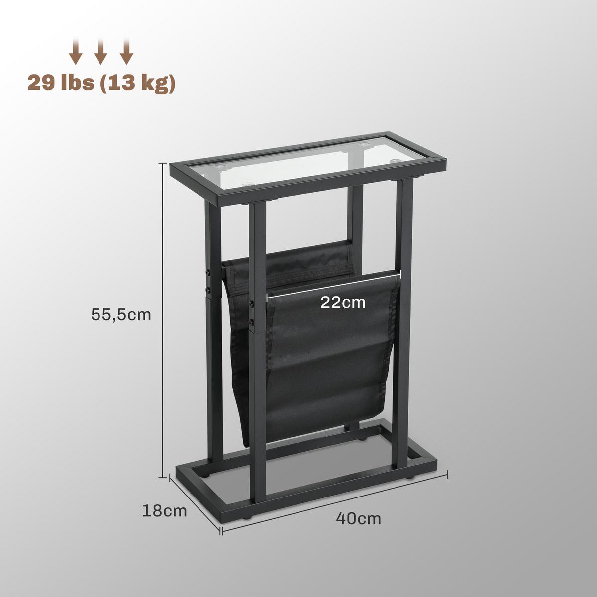 BEISTELLTISCH Couchtisch mit Stofftasche, Schwarz, 40 x 18 x 55,5 cm - Schwarz, Metall (40/18/55.5cm) - HOMCOM