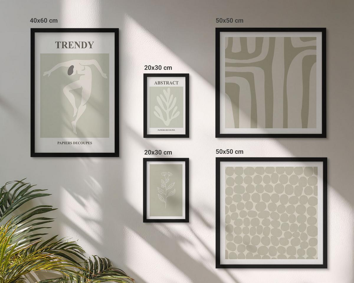 BILDER SET 5er Set - 50x50 cm & 20x30 cm & 40x60 cm Schwarzer Rahmen - Pflanzen- und geometrische Muster - Schwarz, Kunststoff (40/60cm) - TULUP