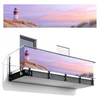 BALKON-SICHTSCHUTZ Leuchtturm - Dünen - Sonnenuntergang Deko XXL 500x120 cm - Hellrosa, Kunststoff (500/120cm) - MuchoWow