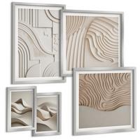 BILDER SET 5er Set - 50x50 cm & 20x30 cm & 40x60 cm Silberner Rahmen - Abstrakte beige Wellen - Silberfarben, Kunststoff (40/60cm) - TULUP