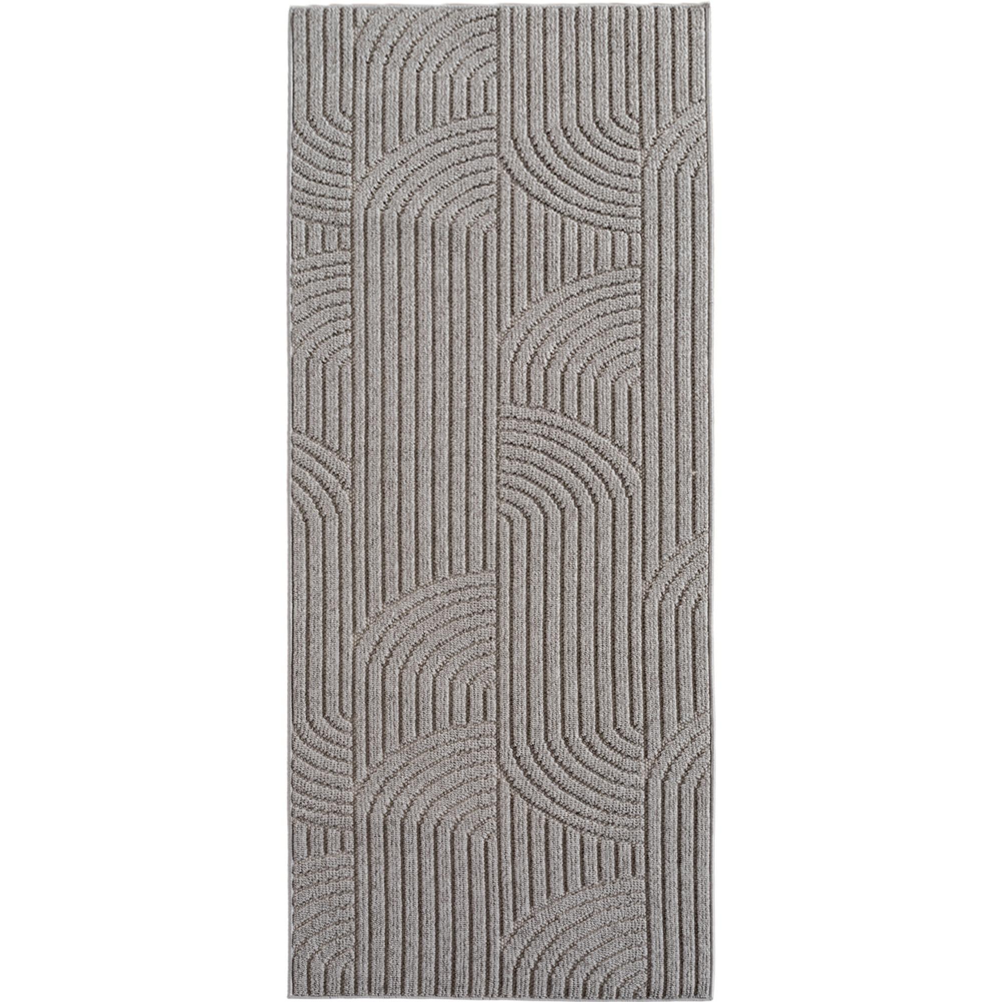 TEPPICH Flachgewebe LANGAU in Silber, mit geometrischen Bögen, 80 x 250 cm - Silberfarben, Textil (80/250cm) - KADIMA DESIGN
