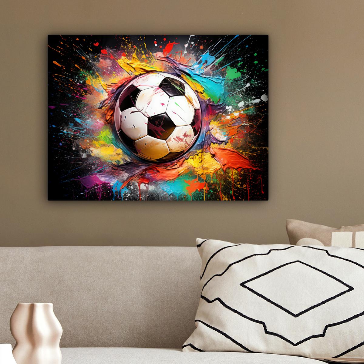 LEINWANDBILD Fußball - Farbe - Farben - Schwarz - Weiß Wandbild 40x30 cm - Weiß, Textil (40/30cm) - MuchoWow