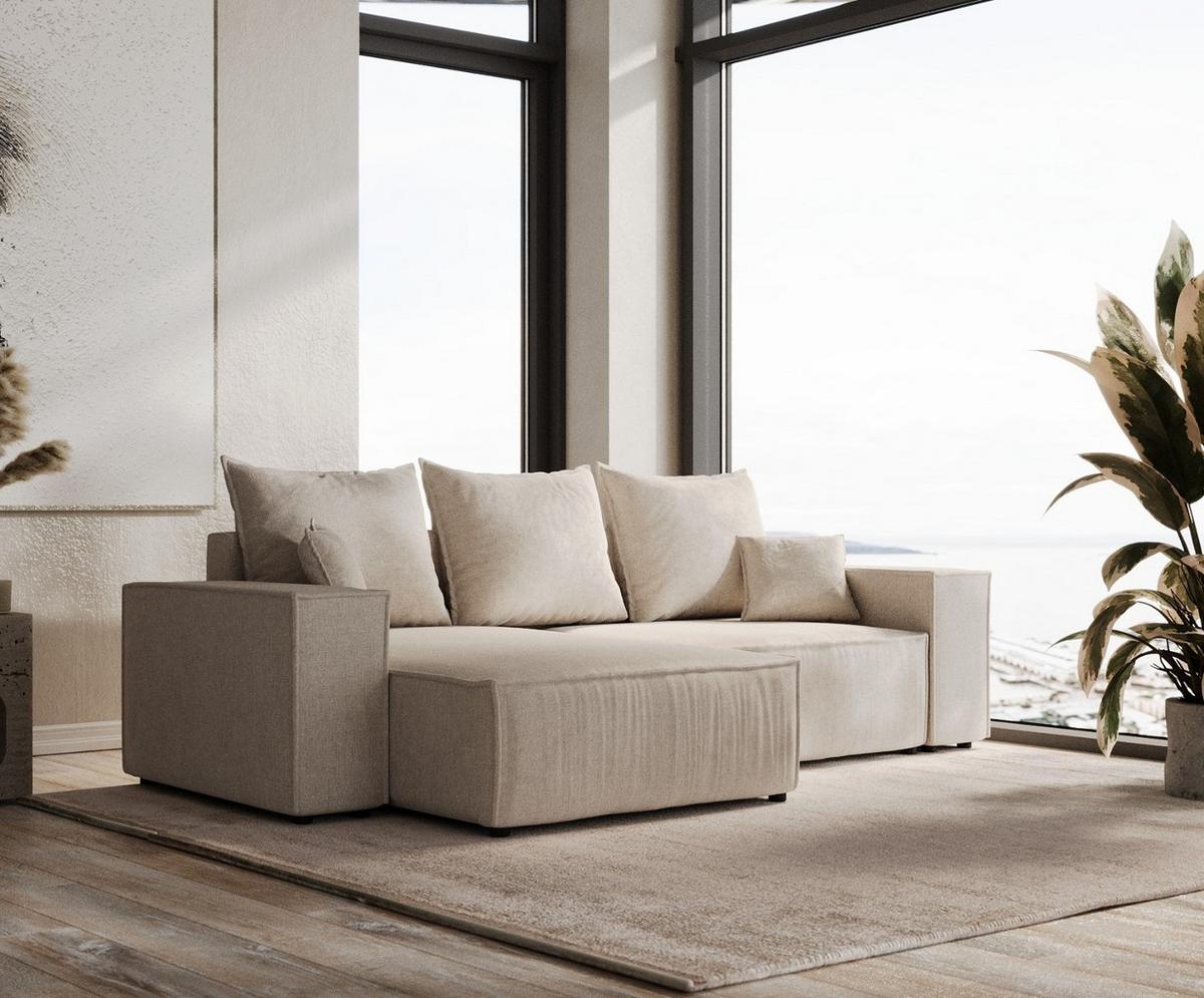 ECKSOFA SENSO mit Schlaffunktion Hellbeige im Wind Stoff - Beige/Schwarz, Holz/Holzwerkstoff (255/148cm) - AltaBeds