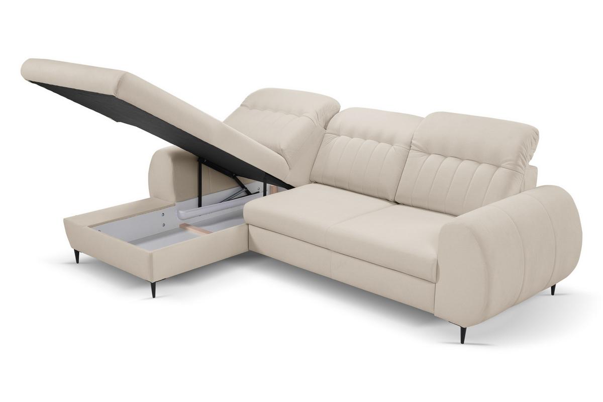 ECKSOFA PURO L-S Beige Plüsch-Stoff mit Schlaffunktion - Beige, Holz (275/166cm) - MASSENO